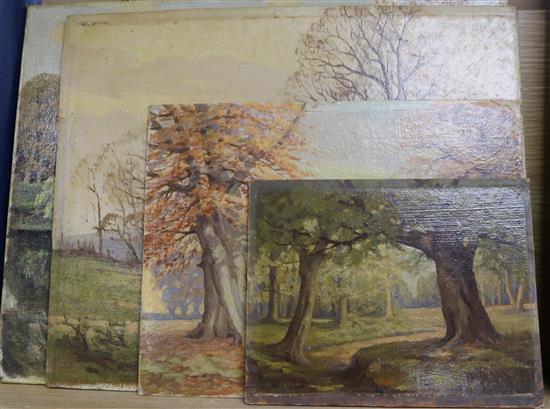 W.Osborne c.1930, four oils on board, rural scenes largest 36 x 46cm. unframed.